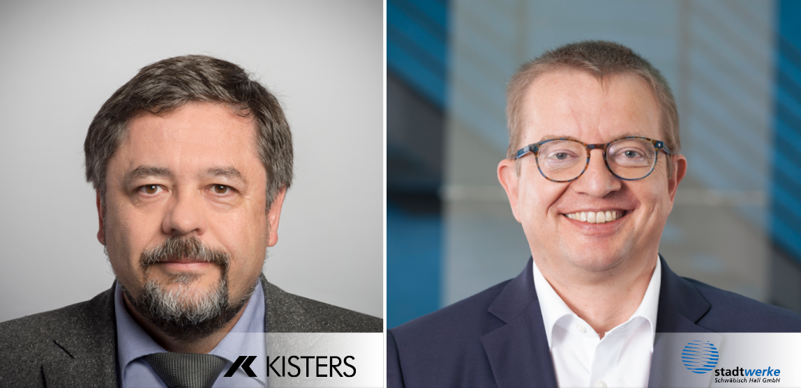 Michael Untiet (KISTERS) und Ronald Pfitzer (Stadtwerke Schwäbisch Hall GmbH) können schon auf einige gemeinsame Projekte zurückblicken und werden weiter gemeinsam durchgängige Lösungen aus Verbrauchsabrechnungs- und Energiedatenmanagementsystem für Stadtwerke und auch für Arealnetze, Quartierslösungen, Submetering und Mieterstrom anbieten. (Copyright: Stadtwerke Schwäbisch Hall GmbH, KISTERS AG)